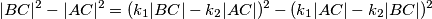 |BC|^2 - |AC|^2 = (k_1|BC| - k_2|AC|)^2 - (k_1|AC| - k_2|BC|)^2
