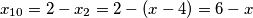 x_{10} = 2 - x_2 = 2 - (x - 4) = 6 - x