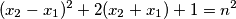  (x_2-x_1)^2+2(x_2+x_1)+1=n^2