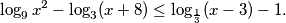 \log_9 x^2 - \log_3 (x+8) \leq \log_{\frac 13} (x-3) -1.