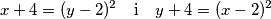 x+4 = (y-2)^2 \text{   \ \ i \ \ } y+4 = (x-2)^2