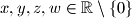 x, y, z, w \in \mathbb{R} \setminus \{0\}