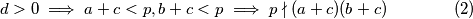  d > 0 \implies a + c < p, b + c < p \implies p \nmid (a + c) (b + c) \qquad \qquad (2) 