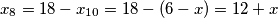 x_8 = 18 - x_{10} = 18 - (6 - x) = 12 + x