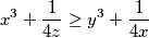 x^3 + \frac{1}{4z} \geq y^3 + \frac{1}{4x}