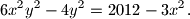 6x^2y^2-4y^2=2012-3x^2.