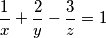 \frac{1}{x} + \frac{2}{y} - \frac{3}{z} = 1