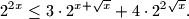 
2^{2x}\le 3\cdot 2^{x+\sqrt x} + 4\cdot 2^{2\sqrt x}.
