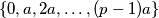 \{0, a, 2a, \dots, (p - 1)a\}