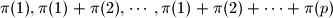 \pi(1) , \pi(1) + \pi(2) , \cdots , \pi(1) + \pi(2) + \cdots + \pi(p)