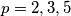 p = 2, 3, 5