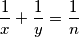 \dfrac{1}{x}+\dfrac{1}{y}=\dfrac{1}{n}