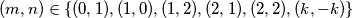 (m , n) \in \{(0 , 1) , (1 , 0) , (1 , 2) , (2 , 1), ( 2 , 2 ) ,(k , -k)\}