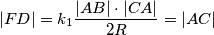 |FD| = k_1\frac{|AB|\cdot|CA|}{2R}=|AC|