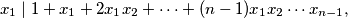 x_1 \mid 1 + x_1 + 2x_1x_2 + \cdots + (n-1)x_1 x_2\cdots x_{n-1},