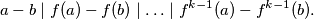 a-b \mid f(a)-f(b) \mid \ldots \mid f^{k-1}(a)-f^{k-1}(b).
