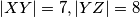 |XY| = 7, |YZ| = 8